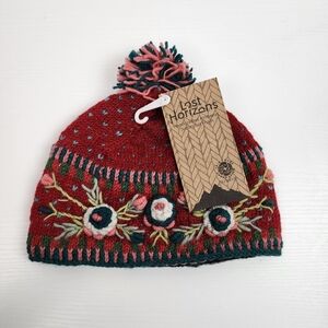 Lost Horizons Lined Floral Embroidered Wool Beanie Hat NWT